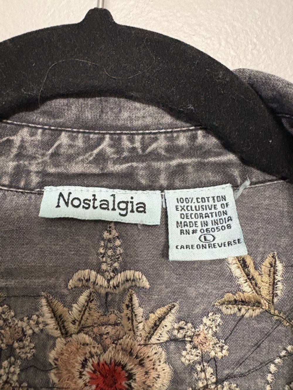 Nostalgia Gray 100% Cotton Denim Dress with Multicolor Floral Embroidery - Picture 6 of 9